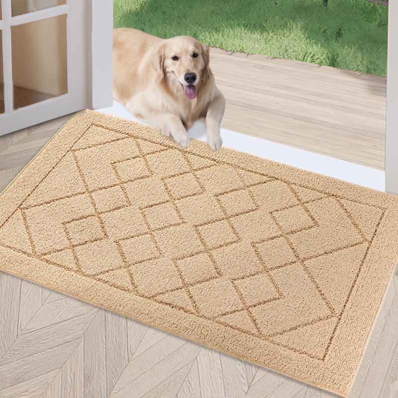 REFETONE Indoor Doormat, Front Back Door Mat 24"x36" Rubber Backing Non Slip Mats, Absorbent Washable Entrance Doormat for Entryway, Resist Dirt Low-Profile Inside Floor Mats for Muddy Shoes, Golden - Image 1